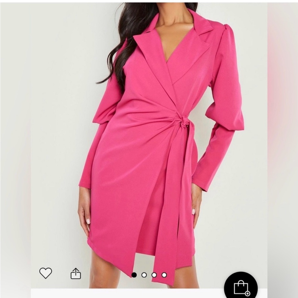 Boohoo Pink volume sleeve bow side Wrap Blazer Dress - Womens sz 14 preloved